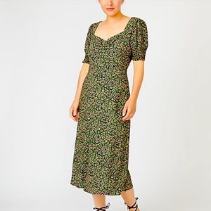 J.Crew!Smocked-sleeve midi dress in floral. NEW